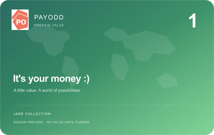 PAYODD Jade card design, 1 denomination, unfunded preview